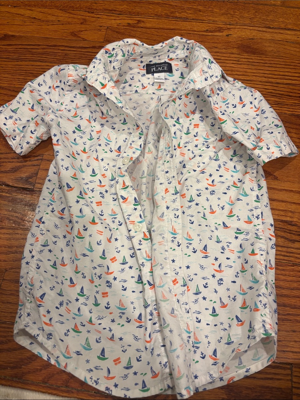 The Children's Place White Nautical Sailboat Short-Sleeve Shirt Button Down